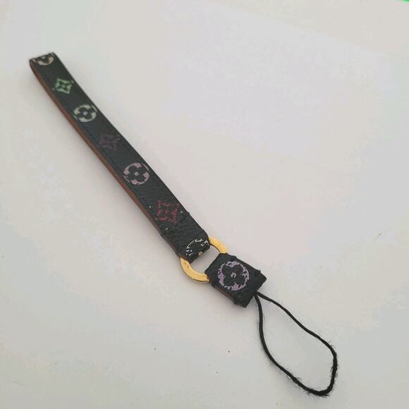 Louis Vuitton Cell Phone Charm Strap Lanyard Leather Black Colorful Logo - Picture 2 of 7